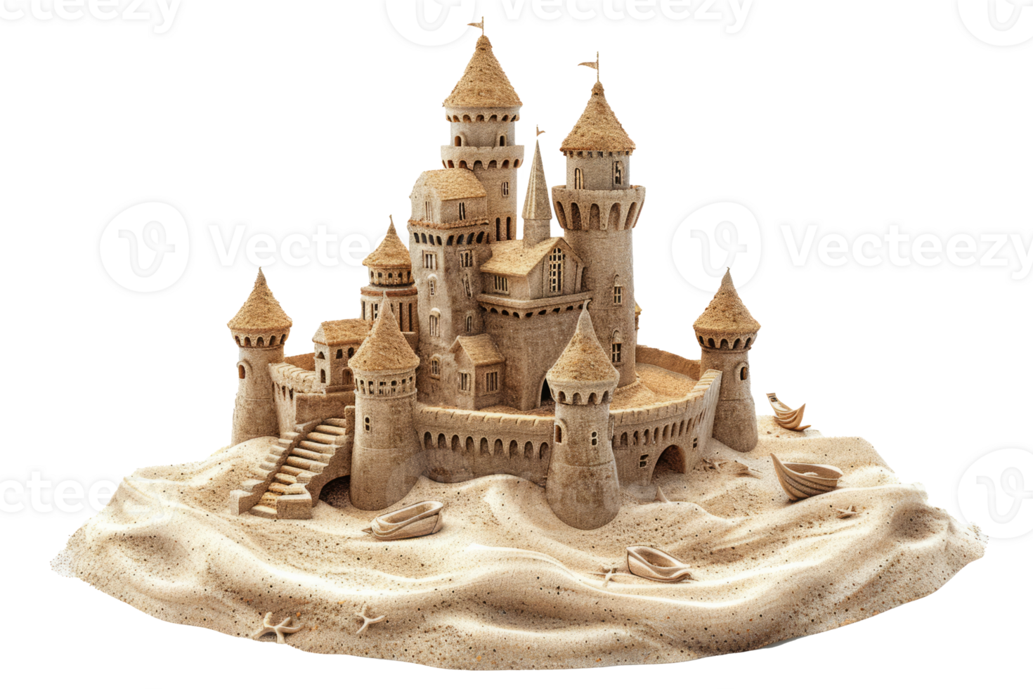 Sand castle on beach isolated png