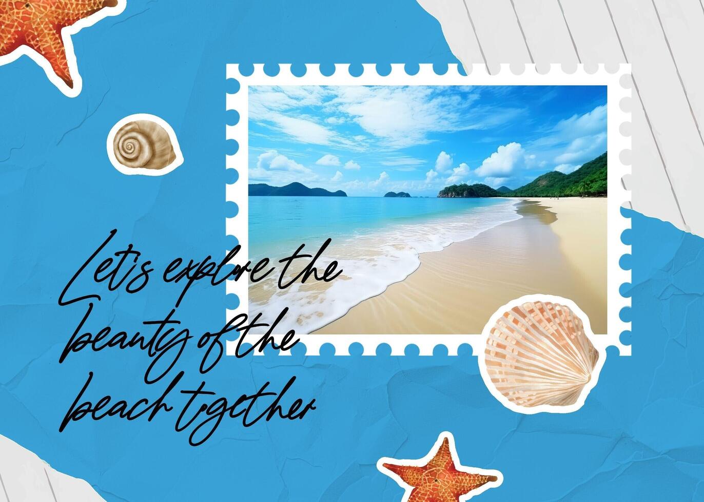 Blue scapbook beach postcard template