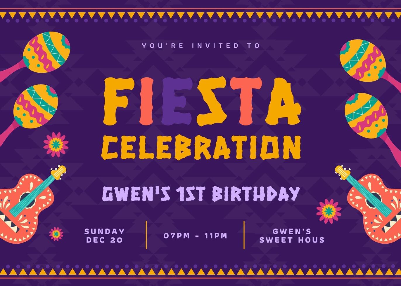 Fiesta Invitation Card Landscape Template 