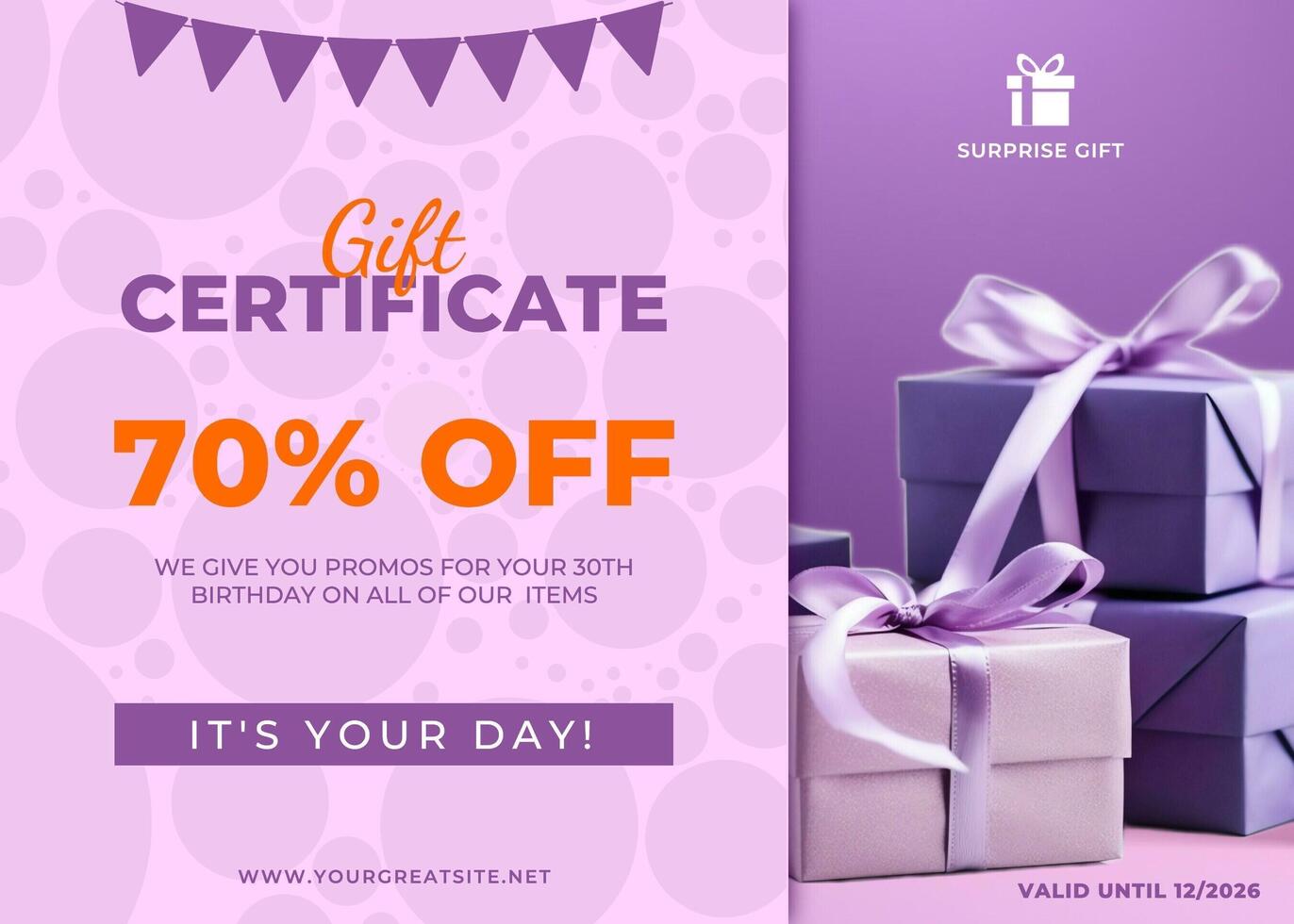 Purple 30th Birthday Gift Certificate template