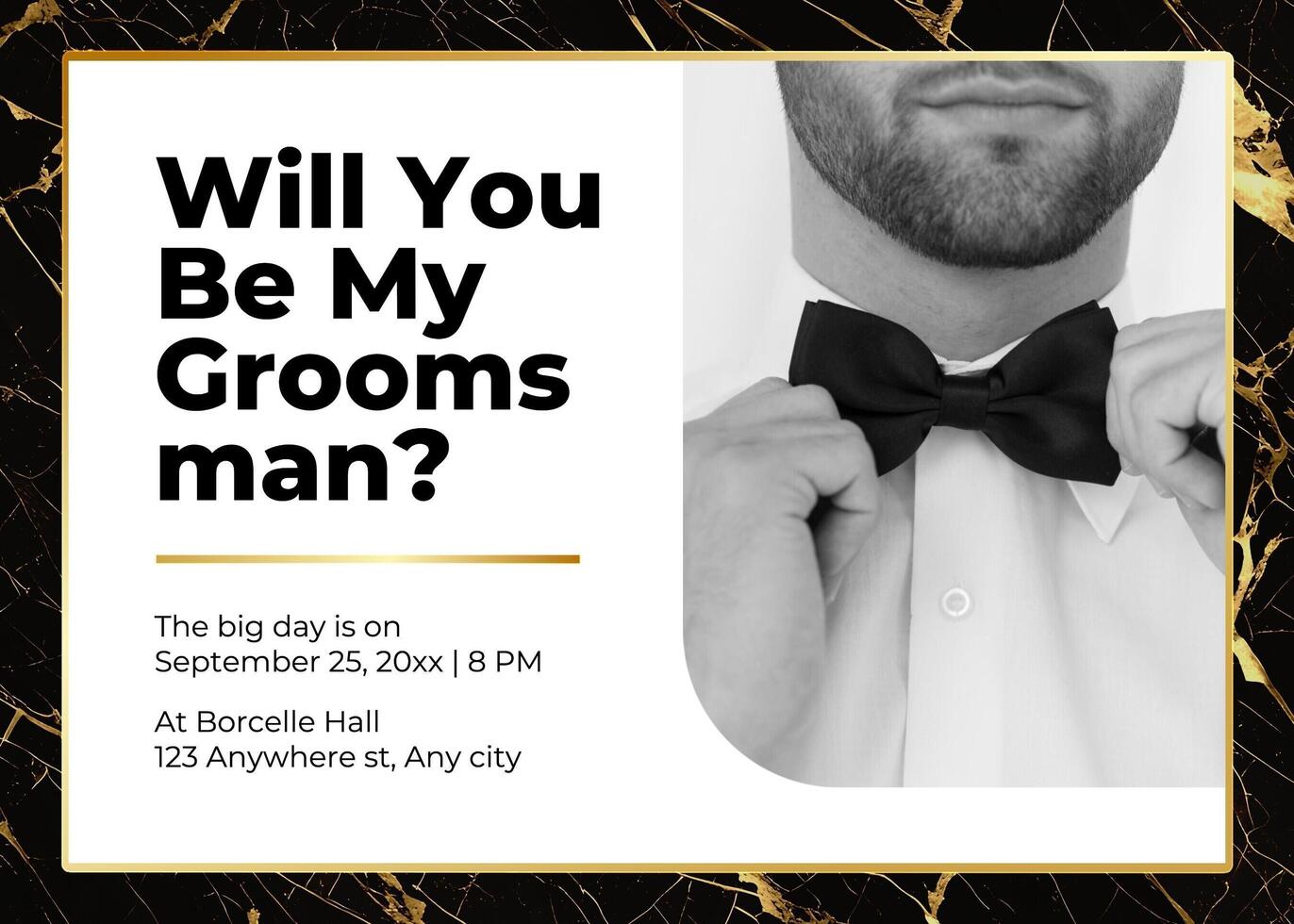 black gold elegant groomsman invitation template