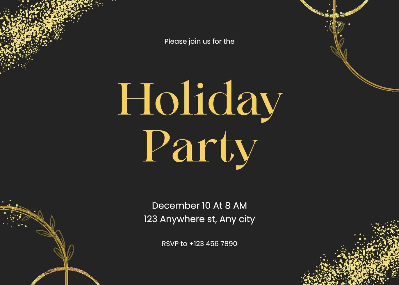 black gold elegant holiday party invitation template