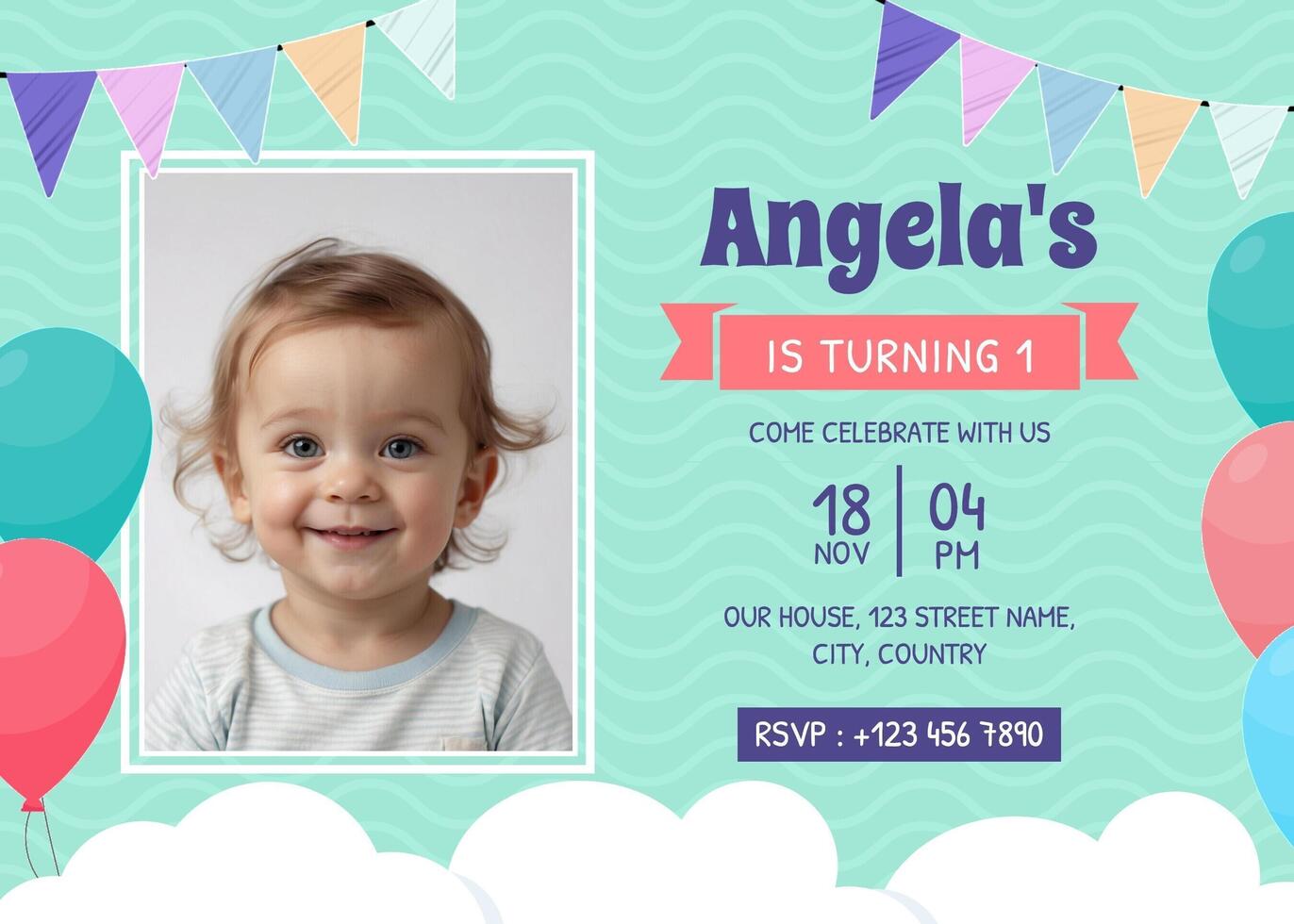 Blue Celebrate 1st Birthday Invitation template