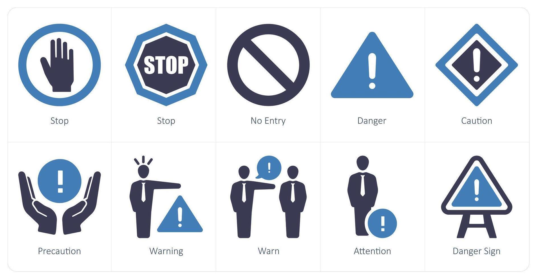 A set of 10 hazard danger icons as stop, no entry, danger vector