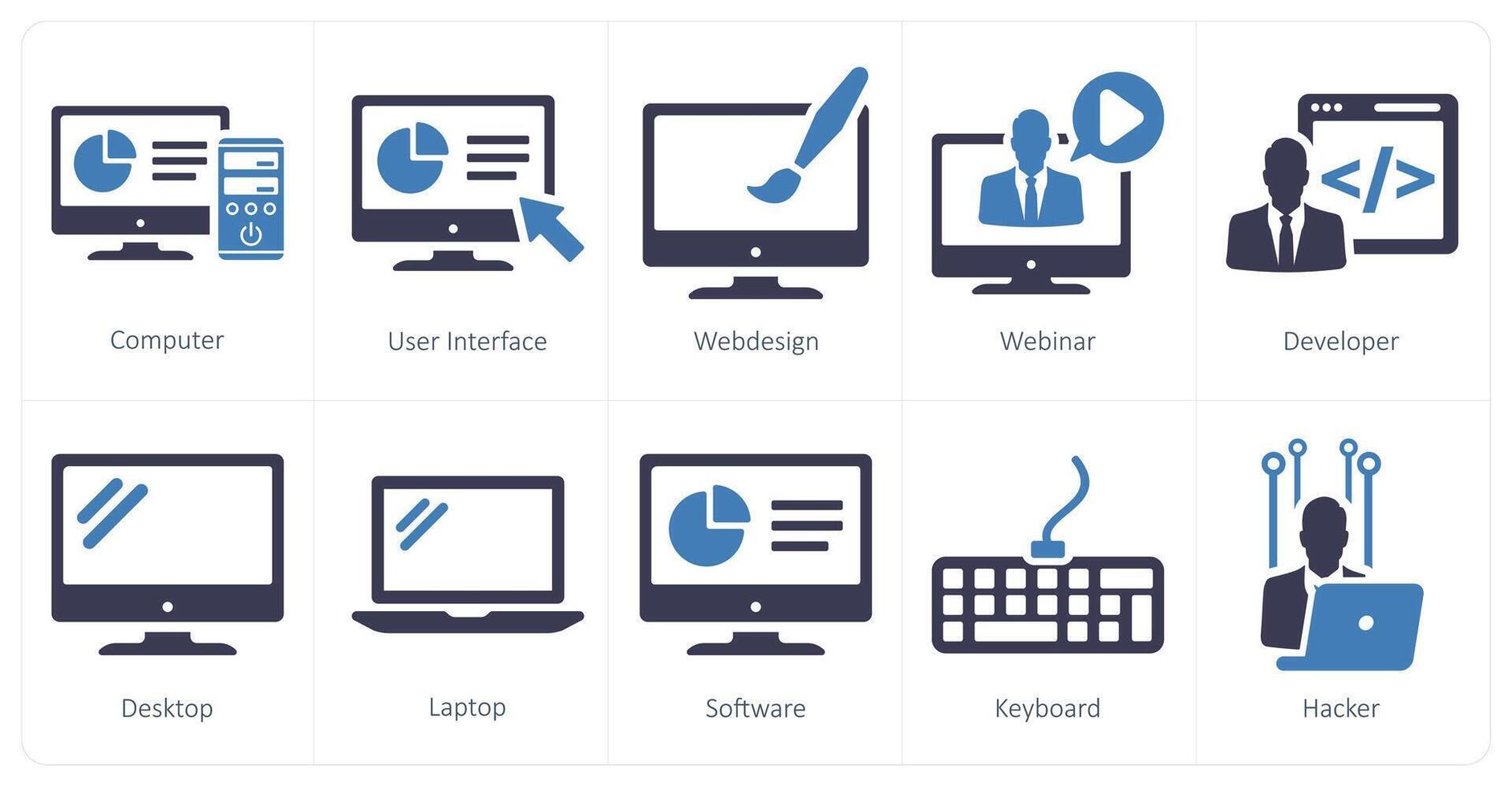 un conjunto de 10 Internet computadora íconos como computadora, usuario interfaz, web diseño vector