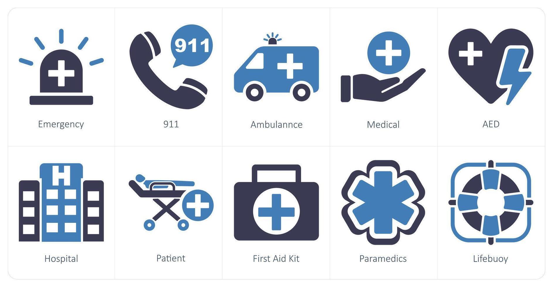 A set of 10 emergency icons as emergency, 911, ambulance vector