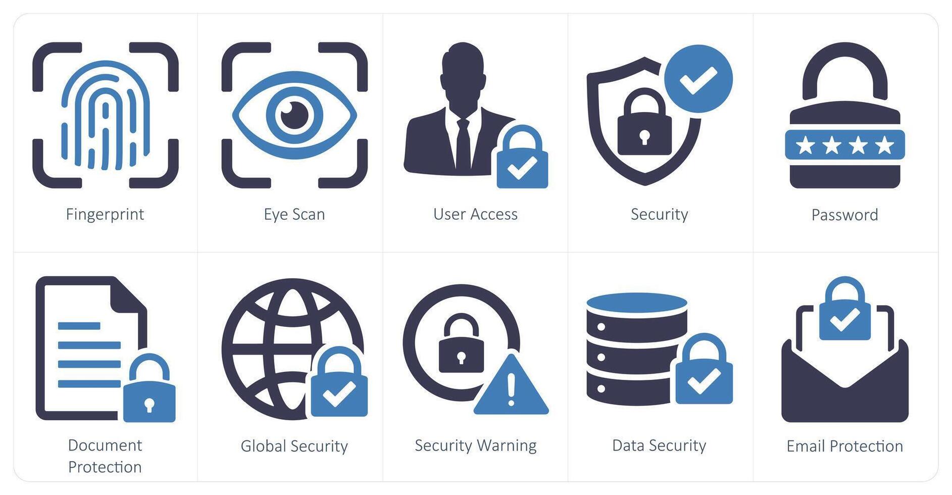 A set of 10 cyber security icons as fingerprint, eye scan, user access vector