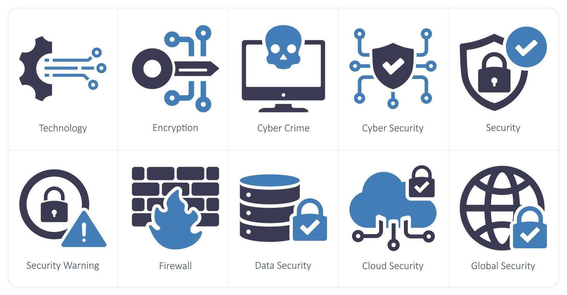 un conjunto de 10 ciber seguridad íconos como tecnología, cifrado, ciber crimen vector