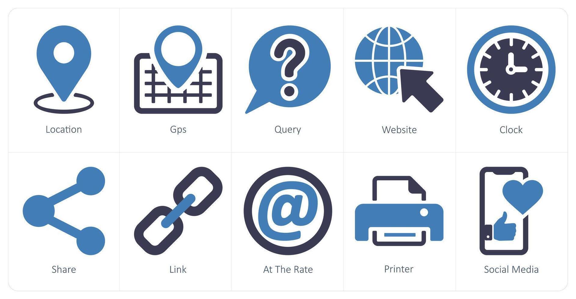 A set of 10 contact icons as location, gps, query vector