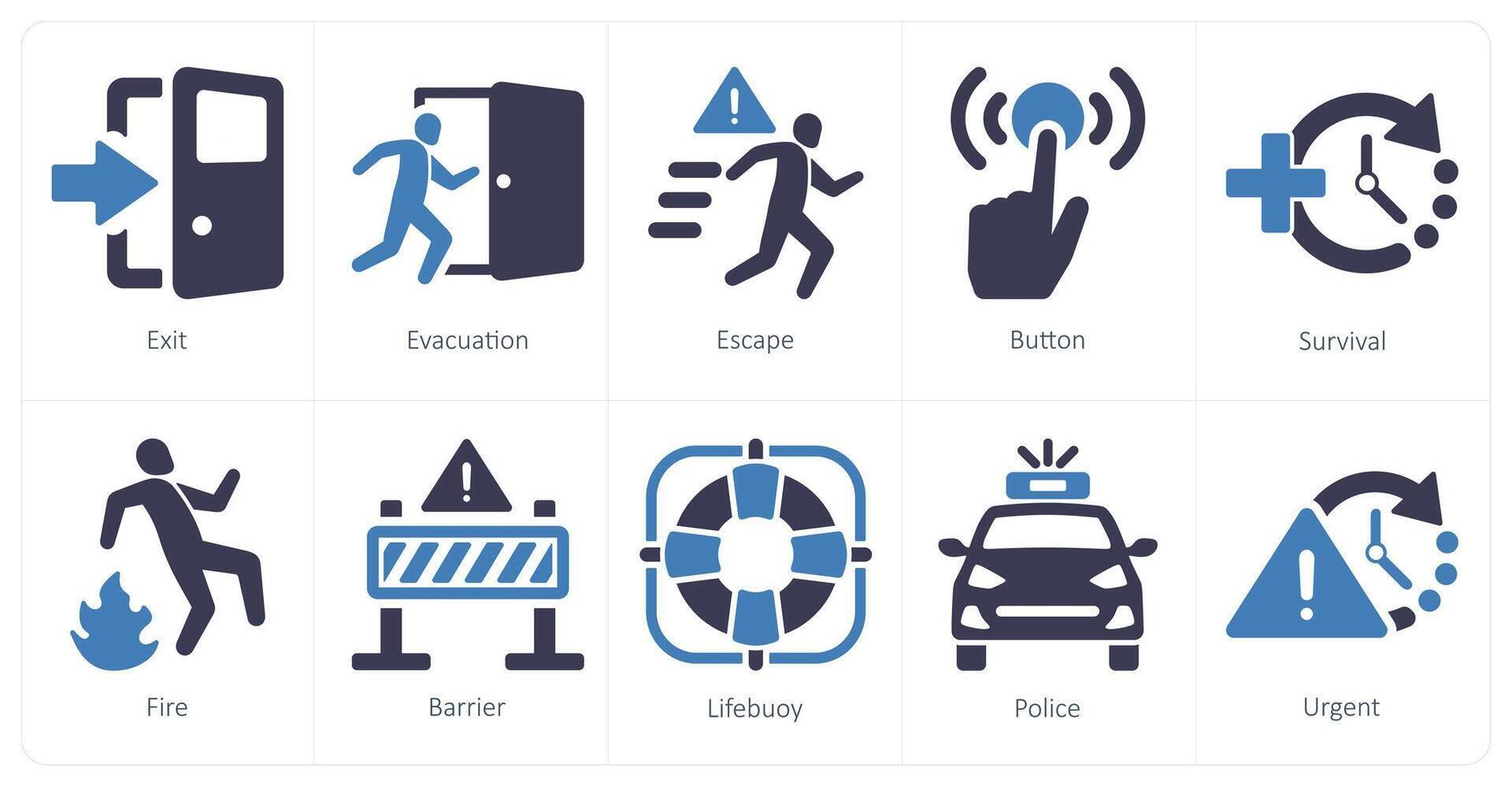 A set of 10 emergency icons as exit, evacuation, escape vector