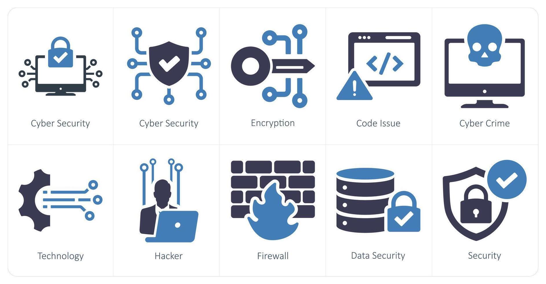 A set of 10 cyber security icons as cybersecurity, encryption, code issue vector
