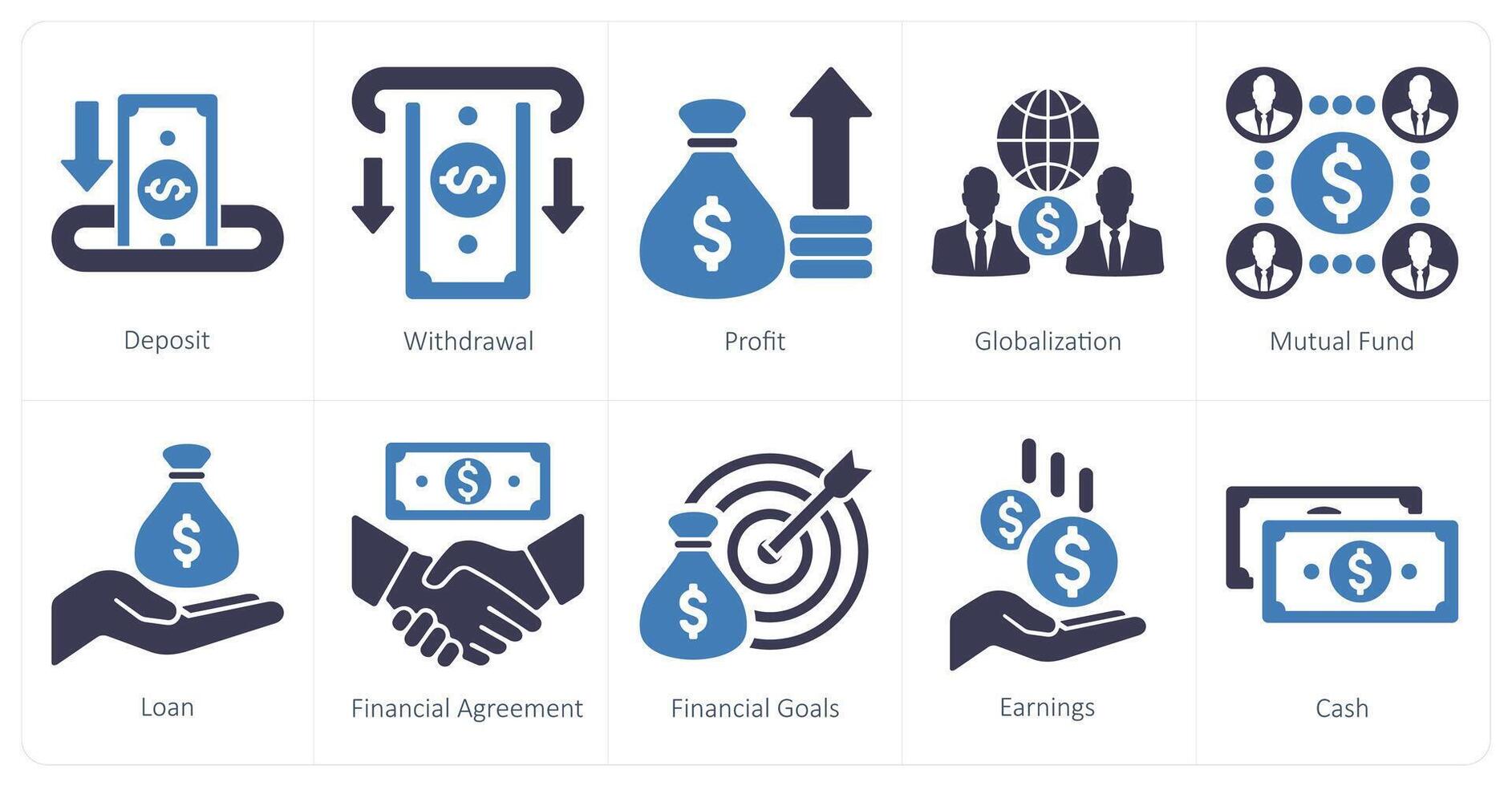 A set of 10 finance icons as deposit, withdrawal, profit vector