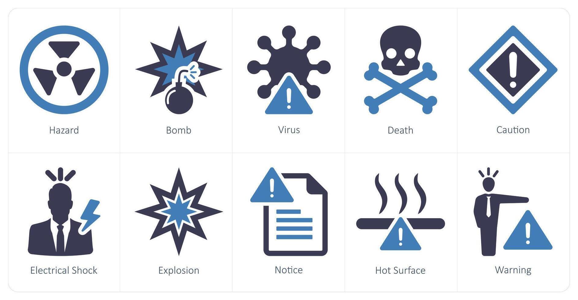 A set of 10 hazard danger icons as hazard, bomb, virus, death vector