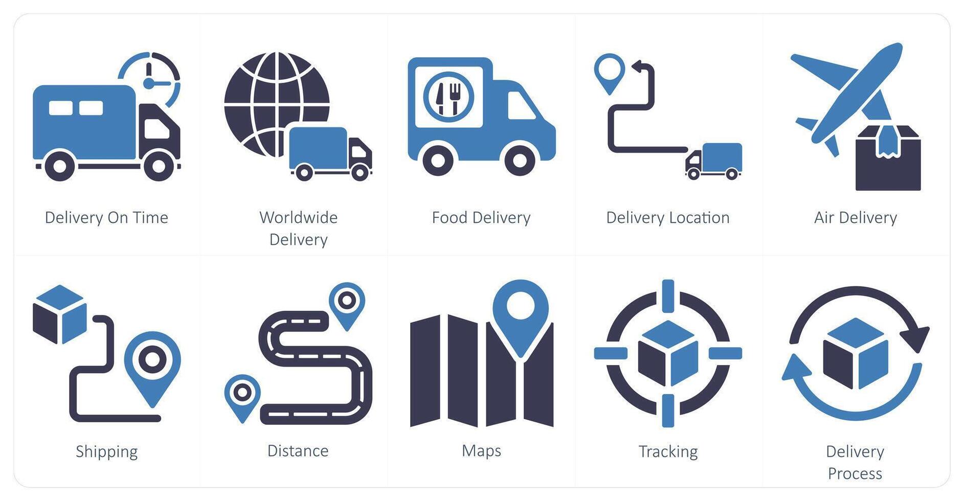 A set of 10 delivery icons as delivery on time, worldwide delivery, food delivery vector