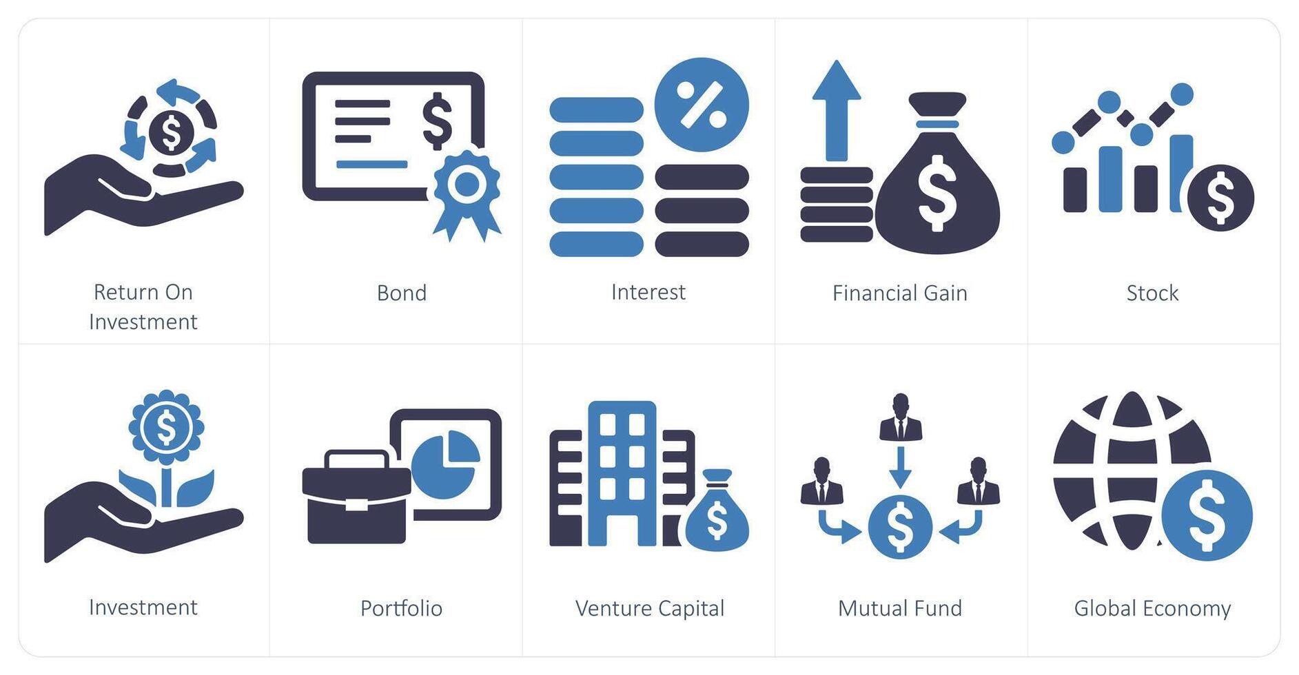 un conjunto de 10 inversión íconos como regreso en inversión, vínculo, interesar vector