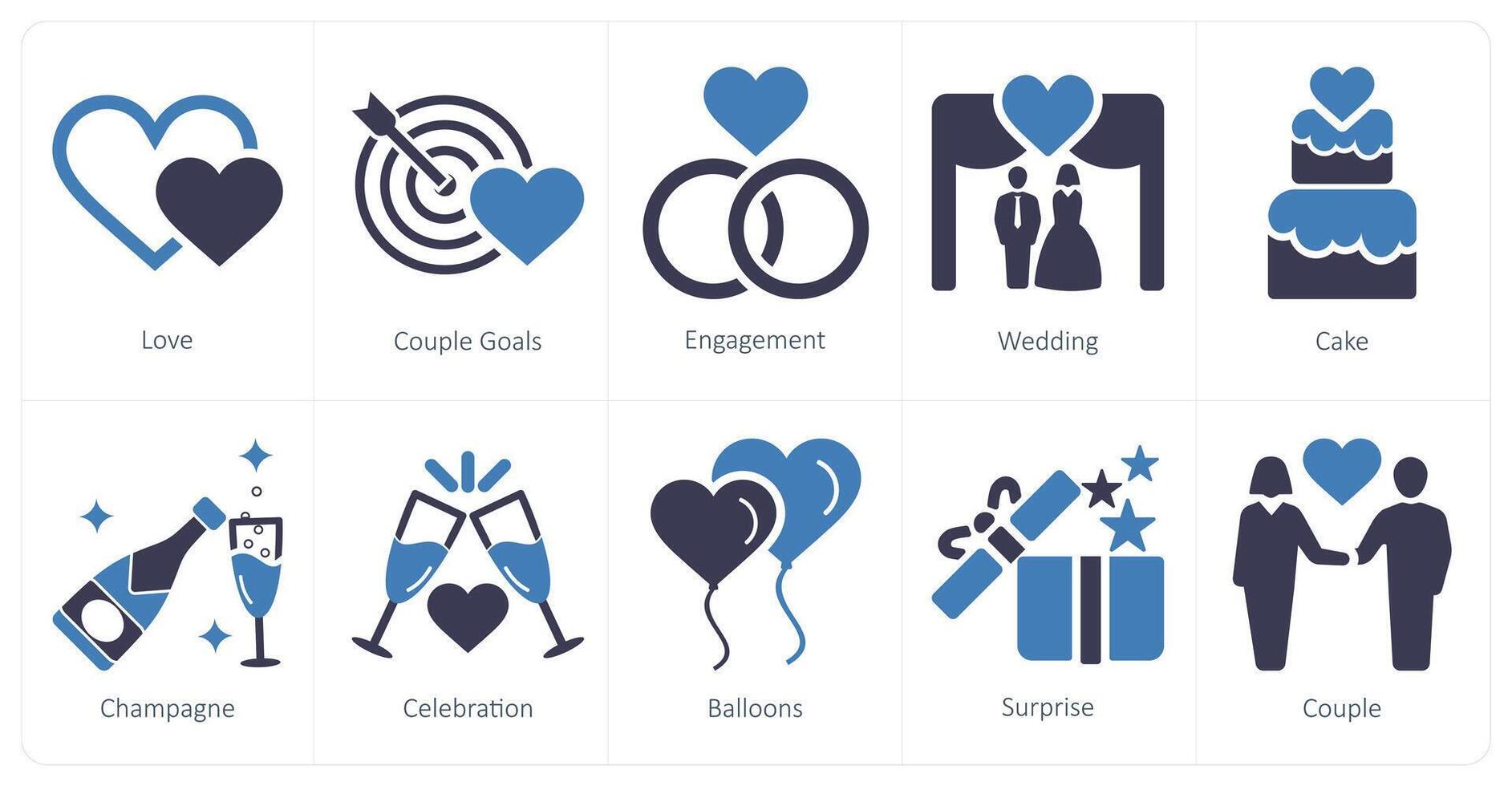 A set of 10 honeymoon icons as love, couple goals, engagement vector