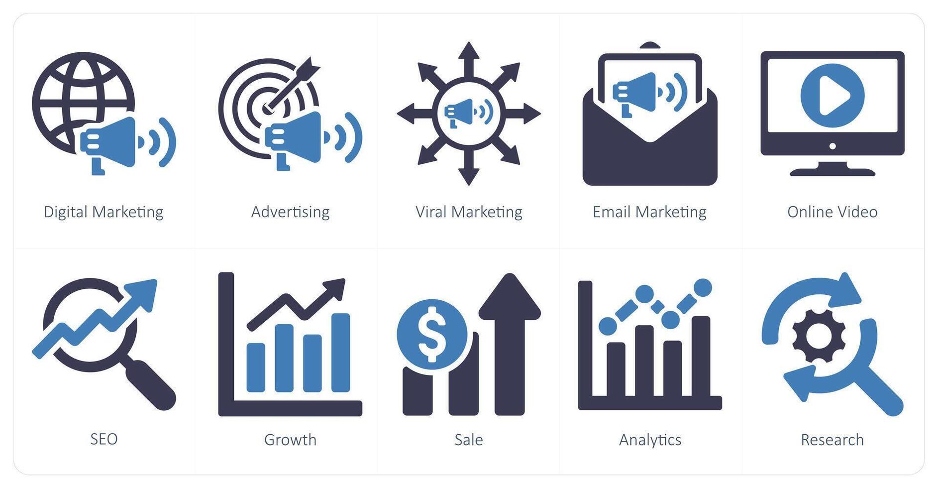 A set of 10 digital marketing icons as digital marketing, advertising, viral marketing vector