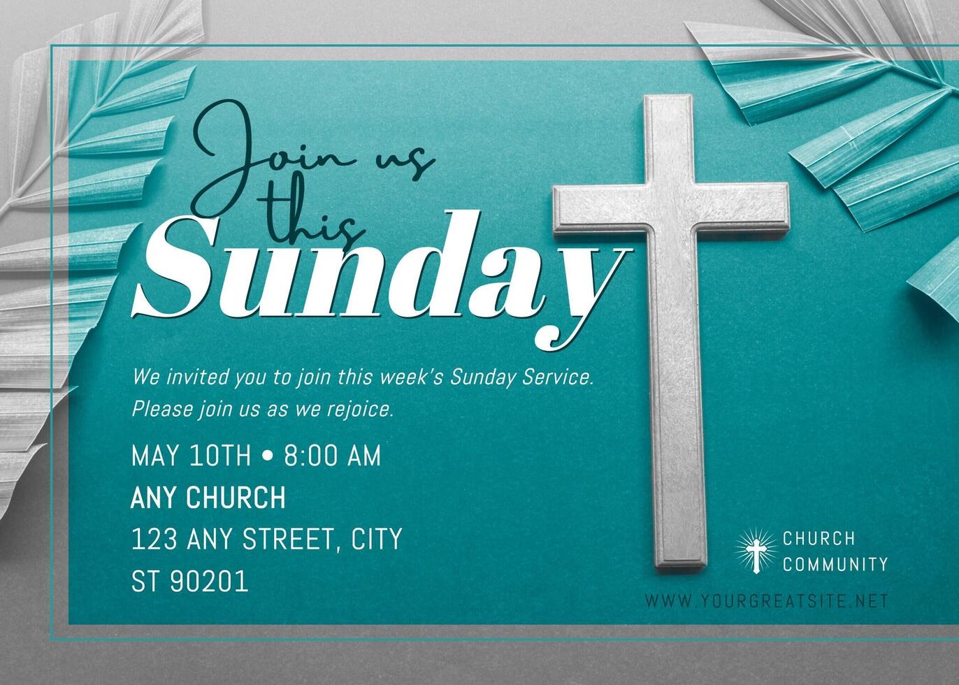 Church Sunday Service Invitation Card Template