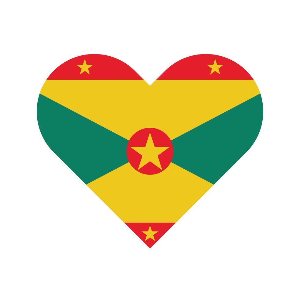 National flag of Grenada. Grenada Flag. Grenada Heart flag. vector