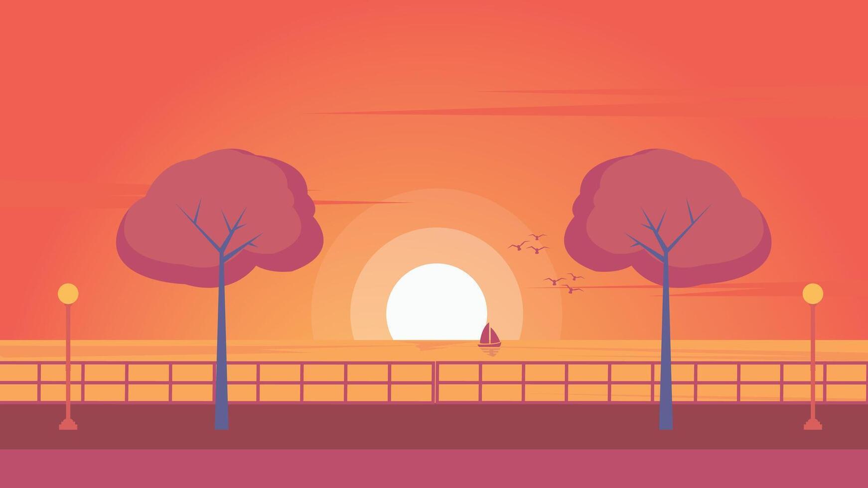 panorama puesta de sol ilustración , antecedentes verano tiempo, sencillo ilustración vector