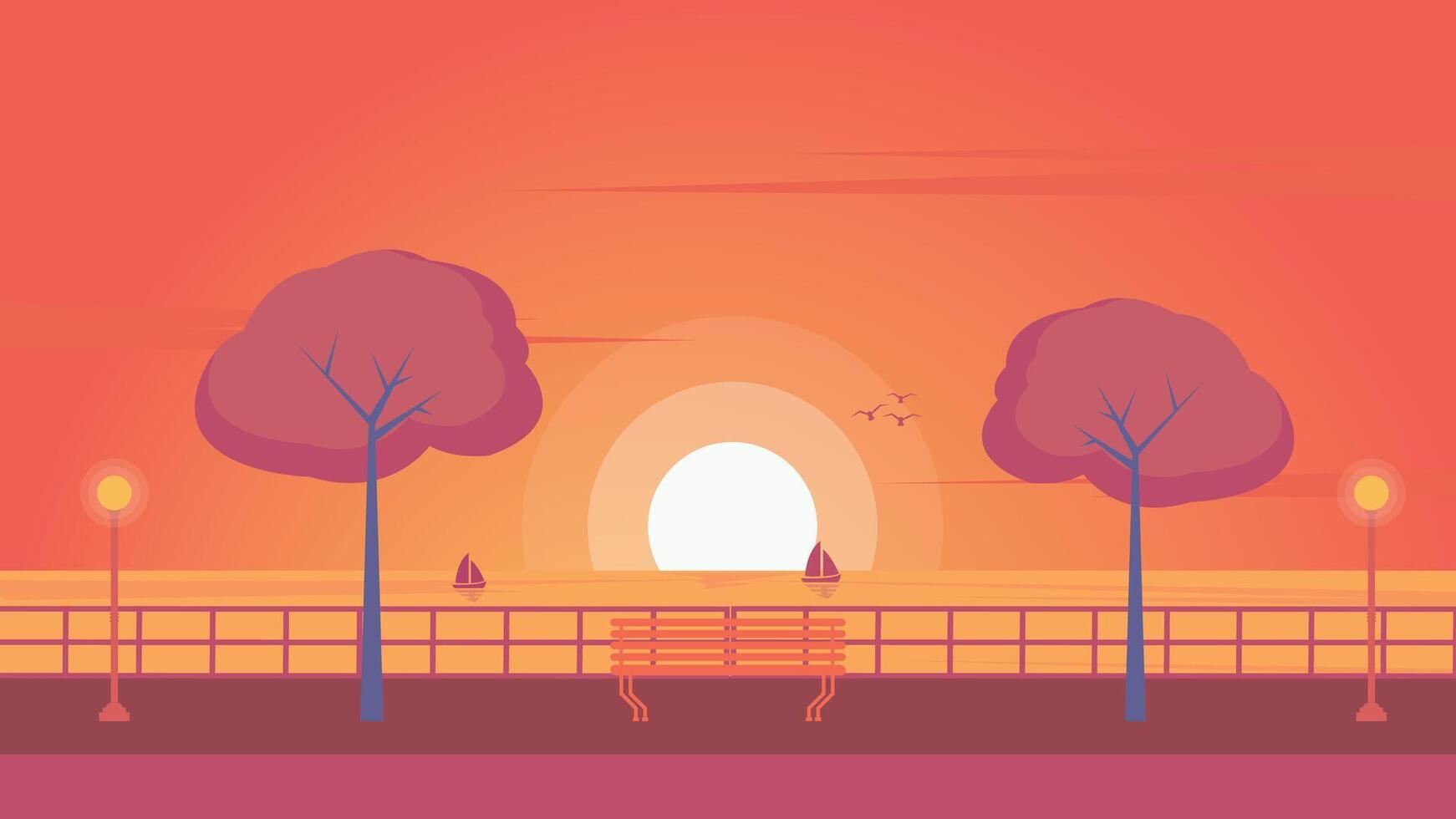 panorama puesta de sol ilustración , antecedentes verano tiempo, sencillo ilustración vector