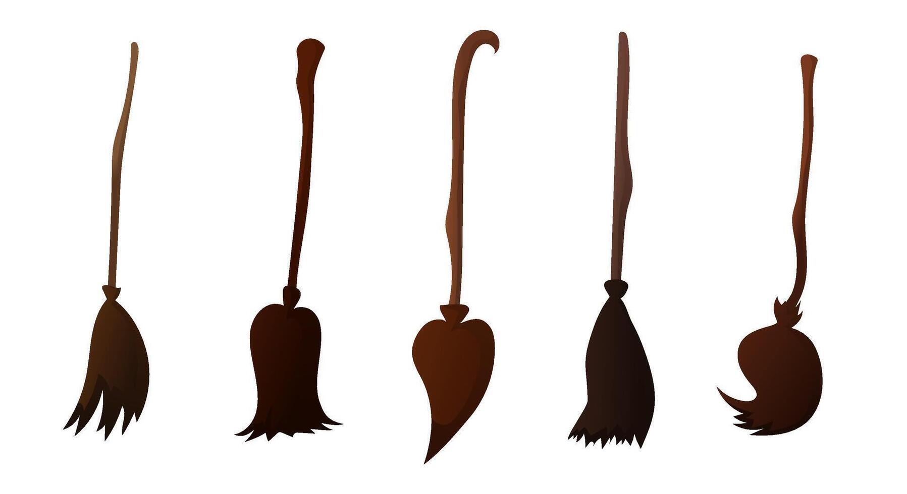 Halloween broom set. Witch flying tool for witches and sorcerers vector