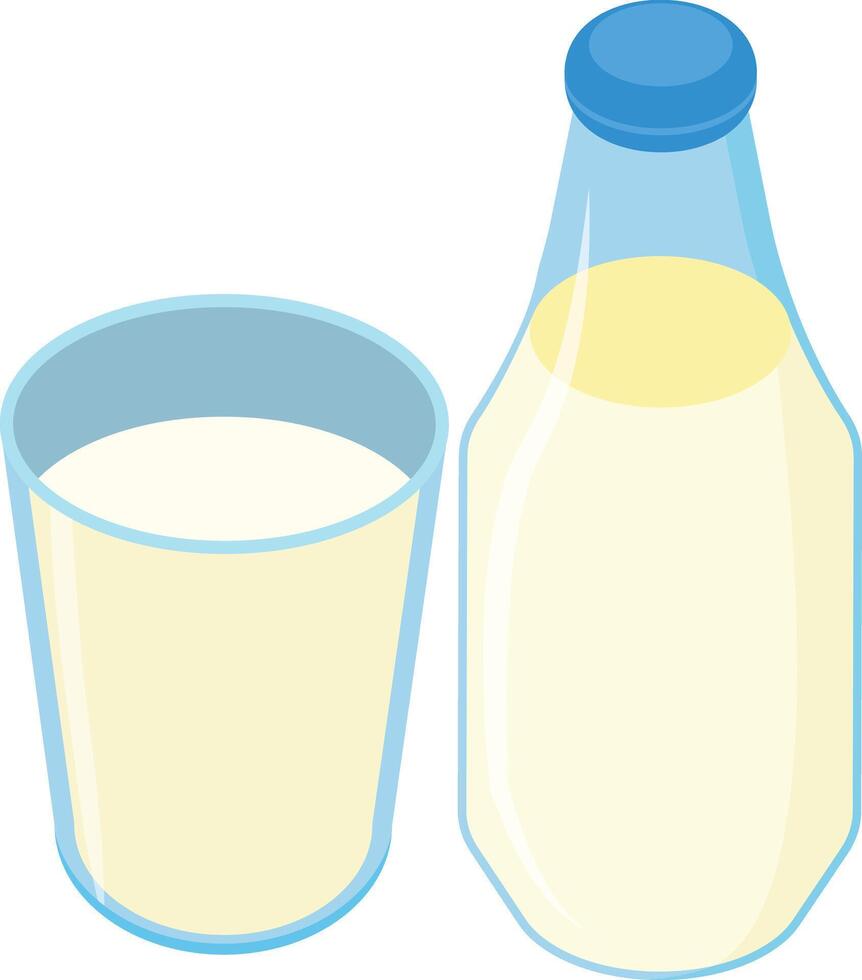 botella de leche y vaso vector