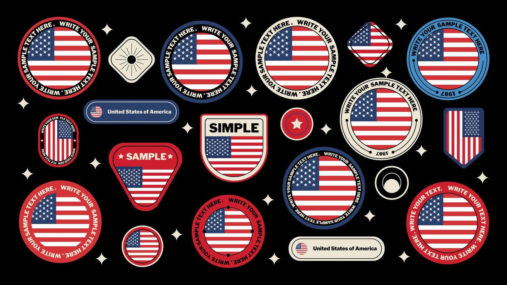 Collection of 15 Different American Flag Stickers Visual Diversity and Superior Quality vector