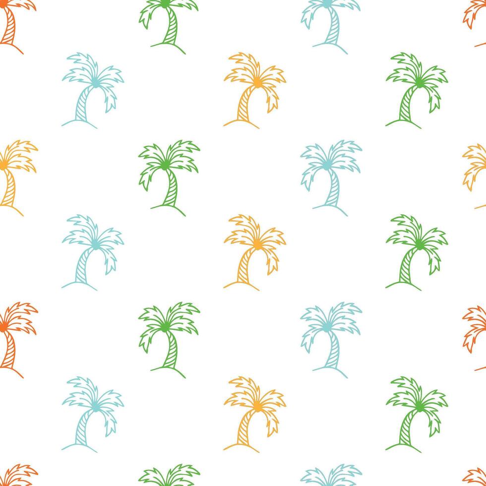 Summer seamless pattern with palm trees in doodle style on a white background. illustration. Print for packaging paper, covers for notebooks, wallpapers. vector