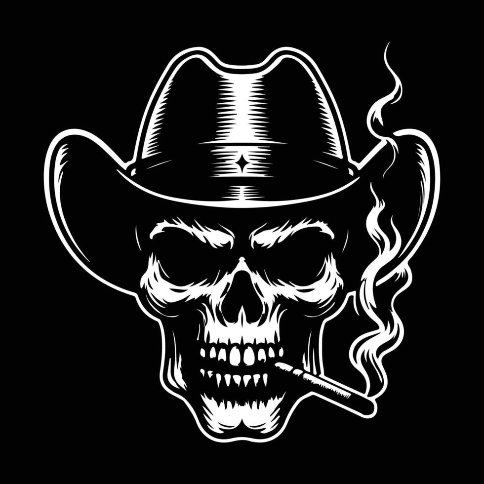 Smoking cowboy skull silhouette for print design vector