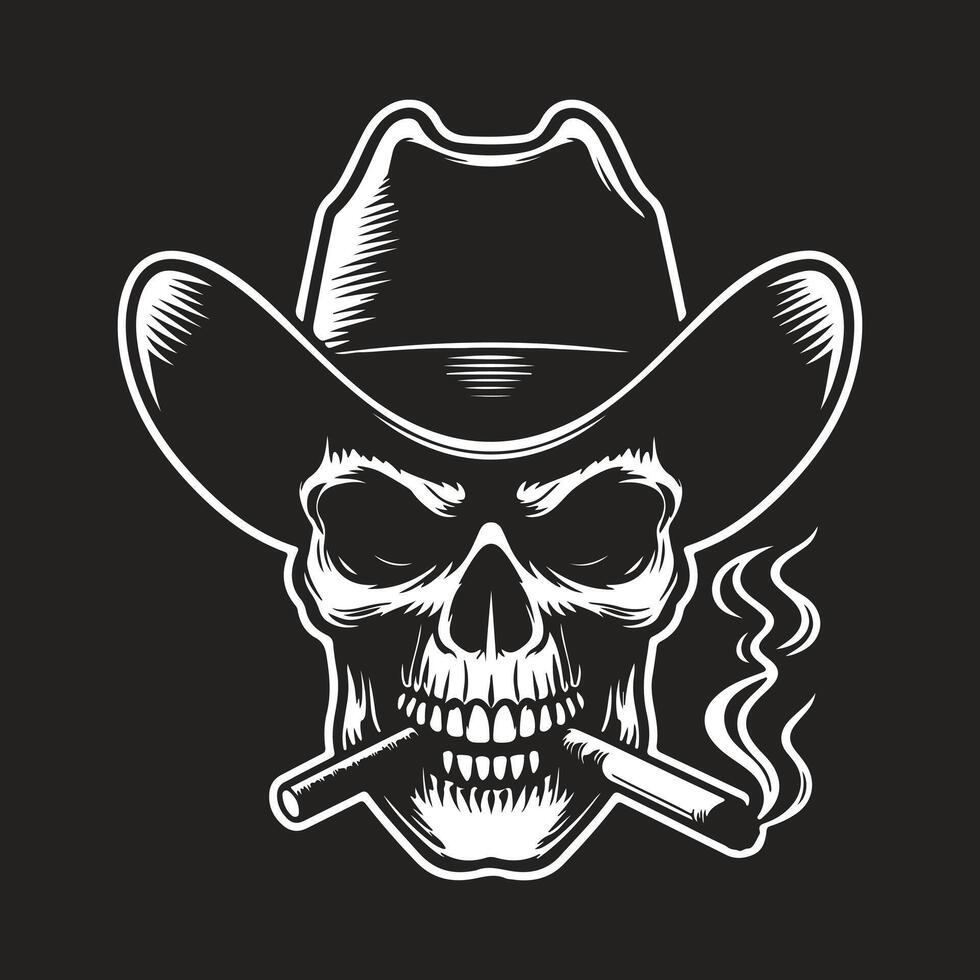 Smoking cowboy skull silhouette for print design vector