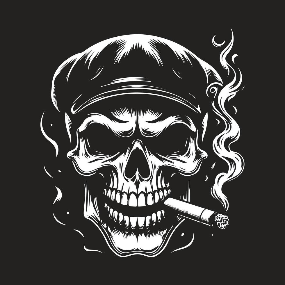 Smoking cowboy skull silhouette for print design vector