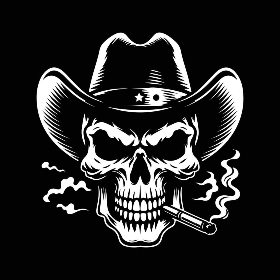 Smoking cowboy skull silhouette for print design vector
