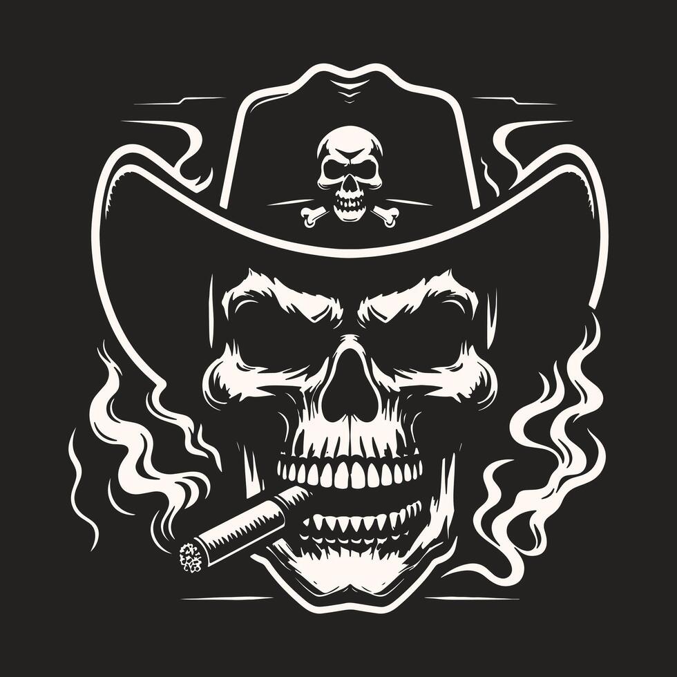 Smoking cowboy skull silhouette for print design vector