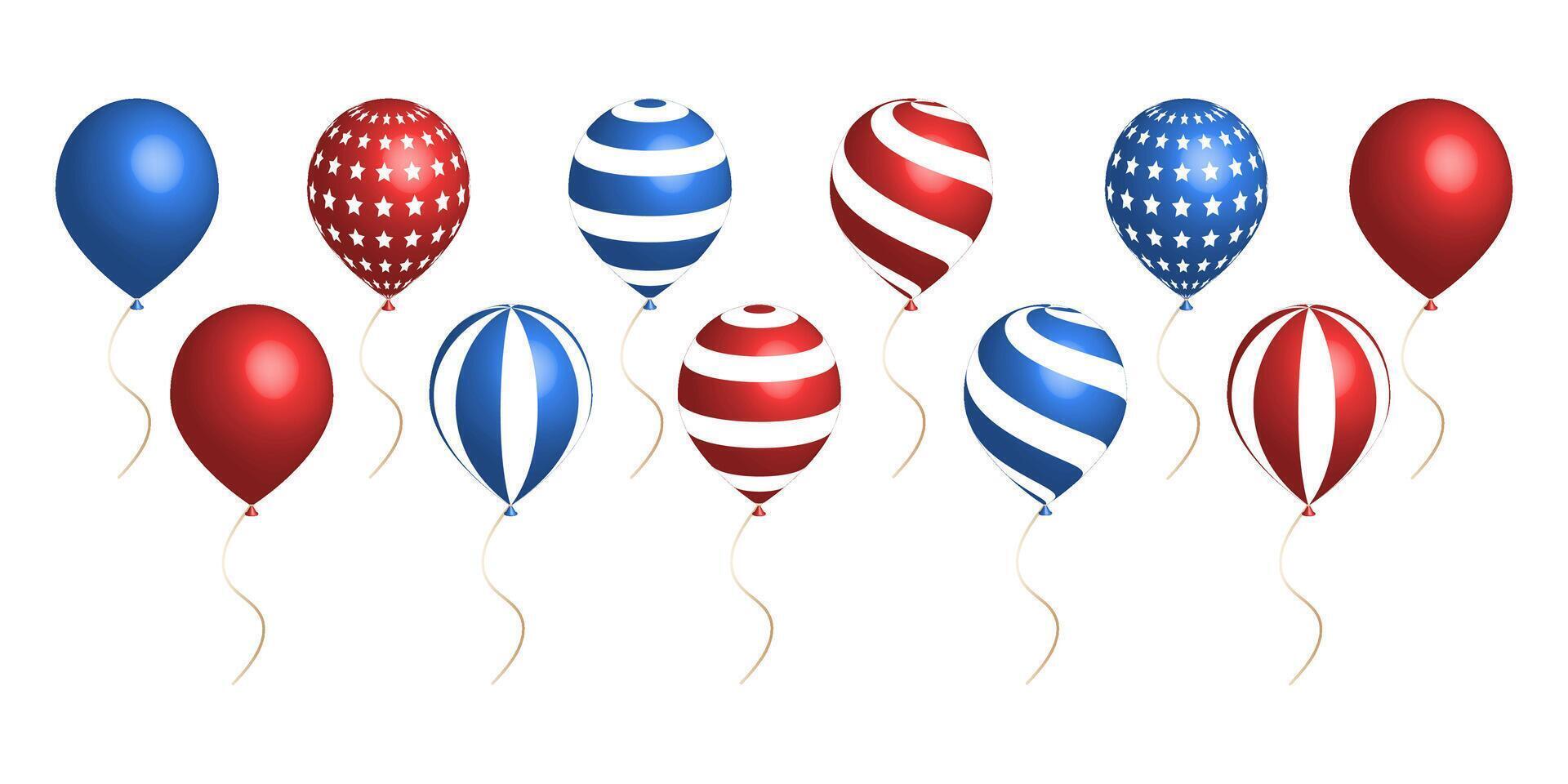 set of 3d balloon for july 4th American independence day. illustration vector