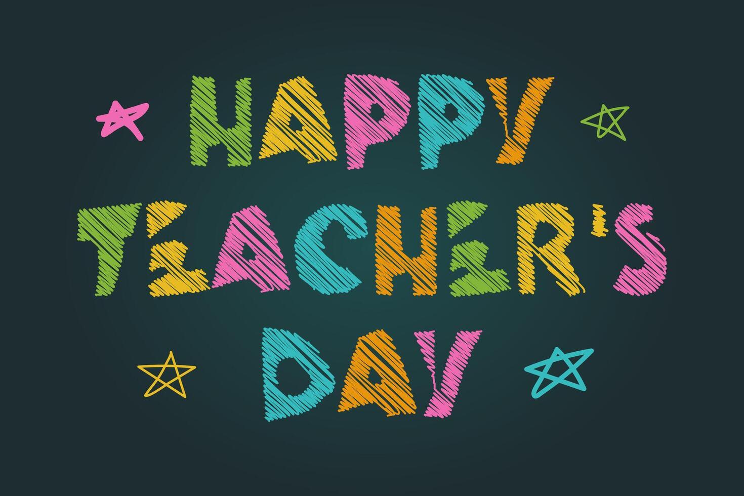 Hand Lettering Text Happy Teacher's Day Celebration on chalkboard. illustration. cute pictures vector