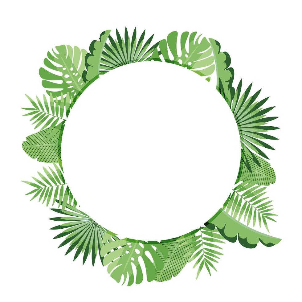 round tropical frame with leaves. Illustration on a white background. copy space vector