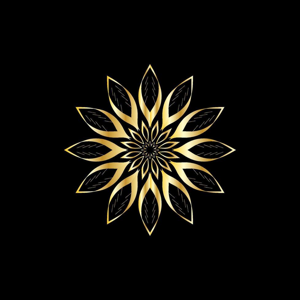 Mandala. Gold decorative element. Picture for coloring. Abstract circular ornament with stylized leaves vector