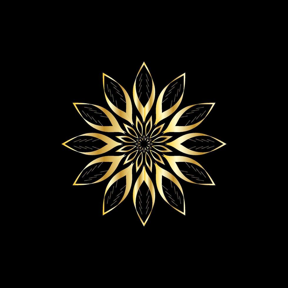 Mandala. Gold decorative element. Picture for coloring. Abstract circular ornament with stylized leaves vector