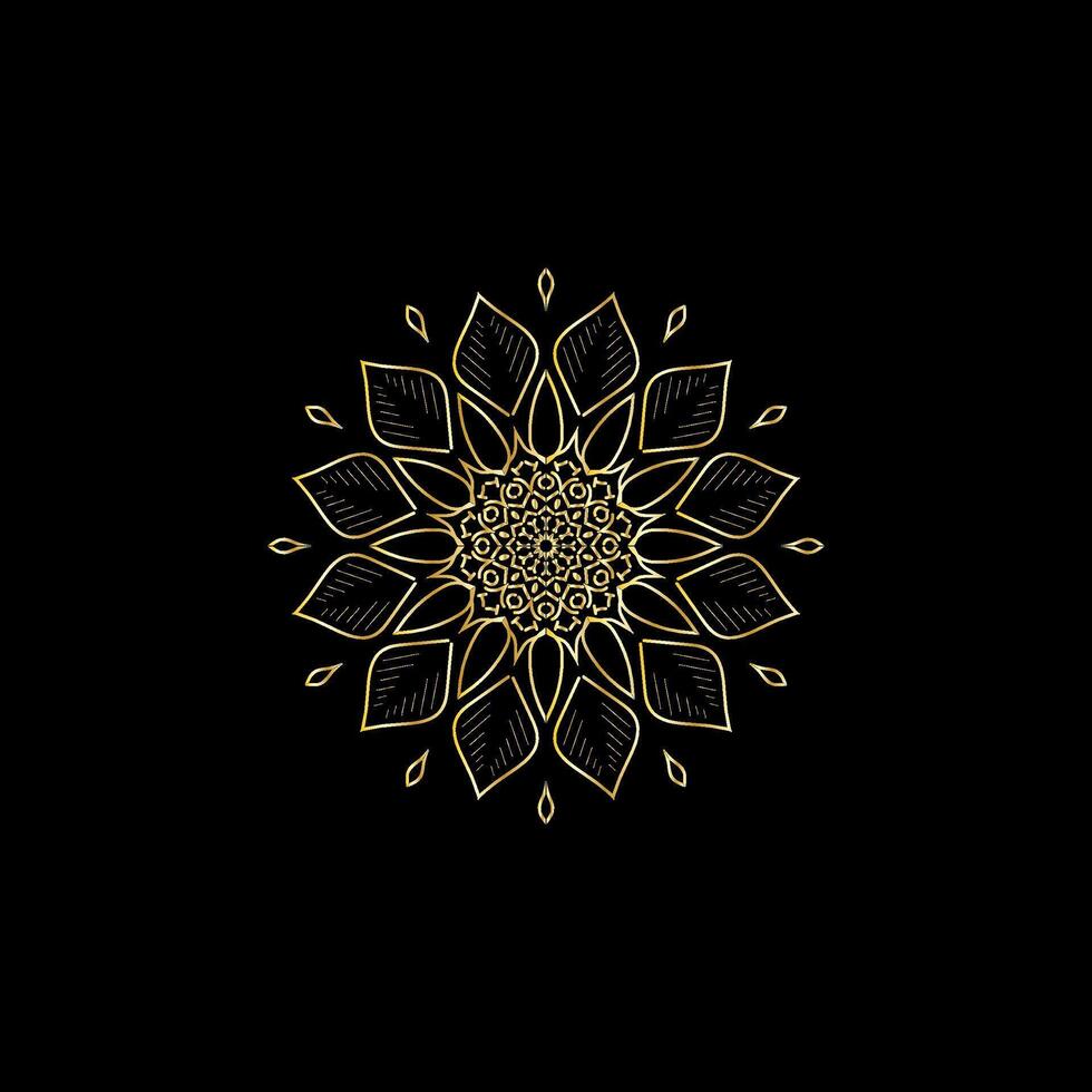 Mandala. Gold decorative element. Picture for coloring. Abstract circular ornament with stylized leaves vector