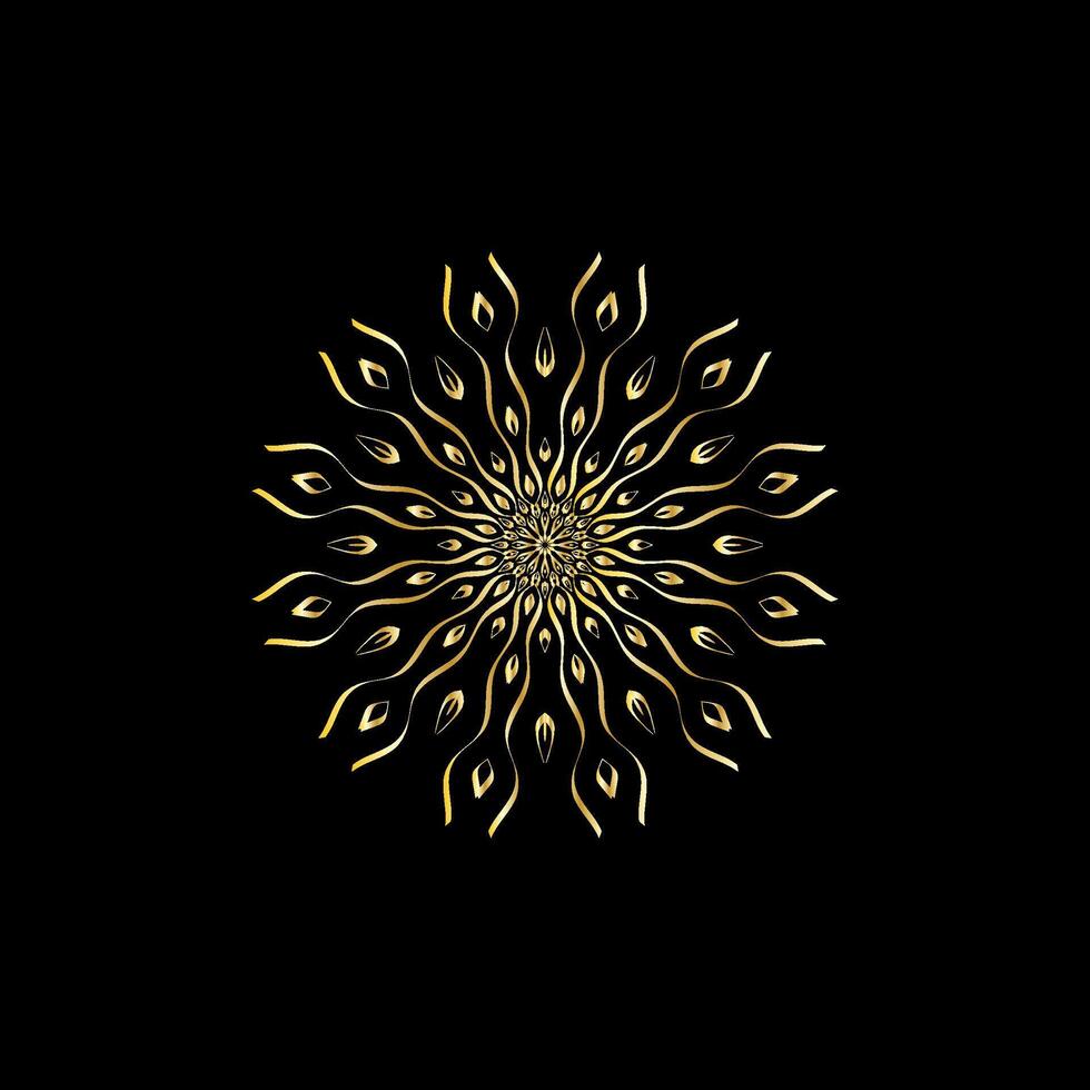 Mandala. Gold decorative element. Picture for coloring. Abstract circular ornament with stylized leaves vector