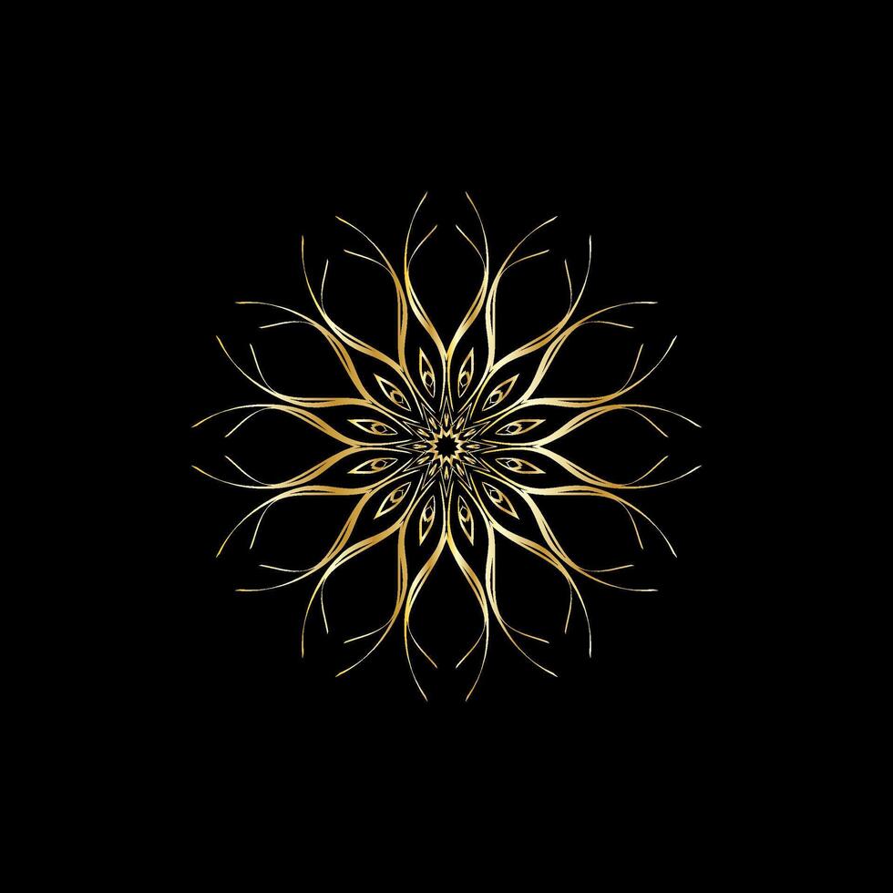 Mandala. Gold decorative element. Picture for coloring. Abstract circular ornament with stylized leaves vector