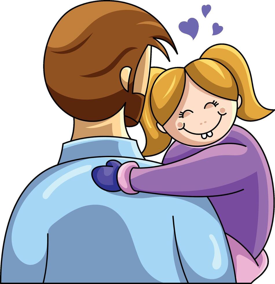 very happy girl hugging her father, children illustration vector