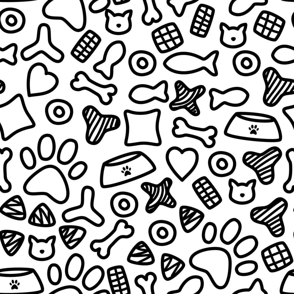 doodle pet food seamless pattern. packaging pattern of pets food. kitten food pattern background. vector