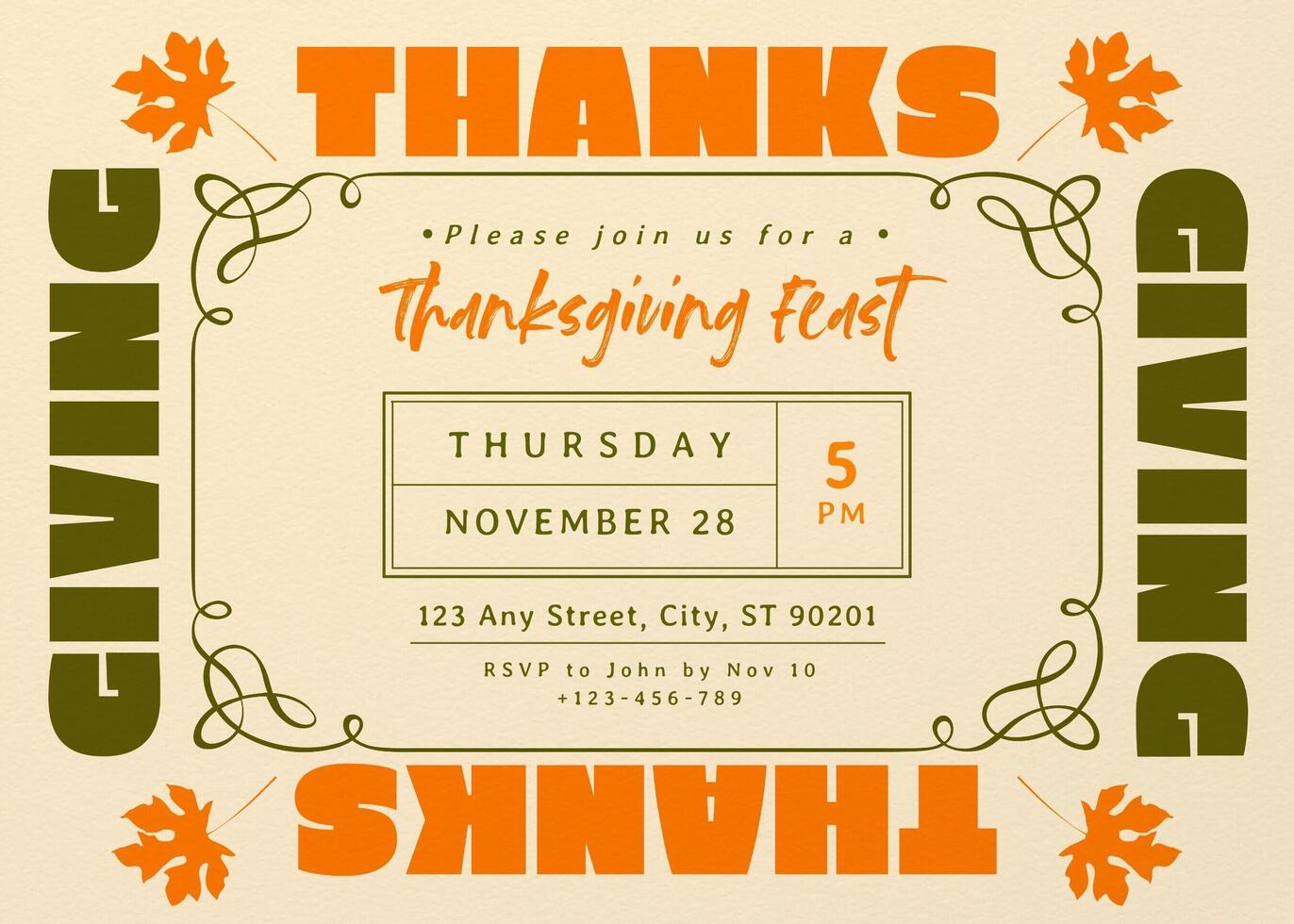 Minimalist Thanksgiving Feast Invitation Card Template