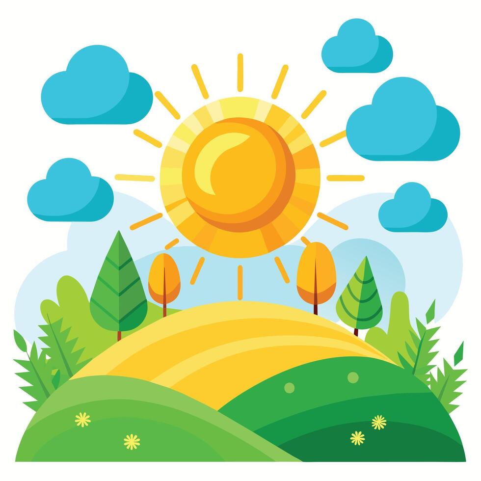 Illustration of Painting of the sun rising in the morning Used for hanging on a room wall. vector