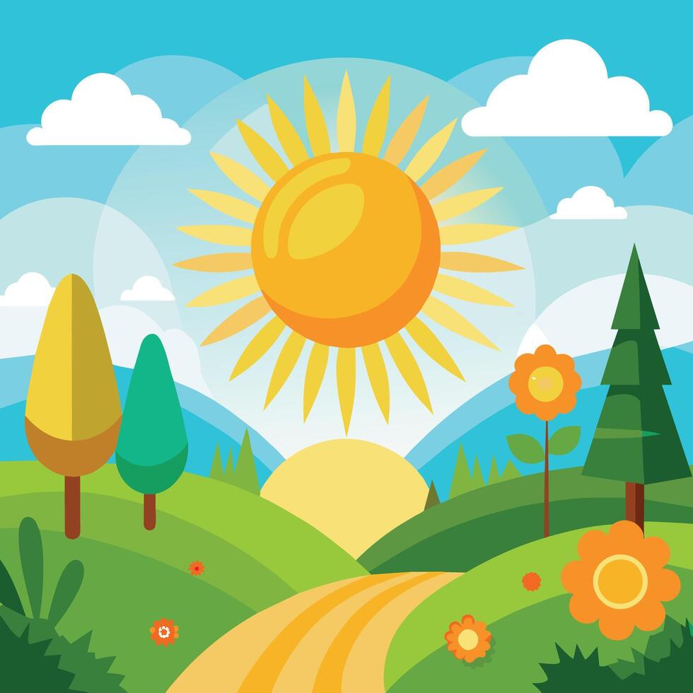 Illustration of Painting of the sun rising in the morning Used for hanging on a room wall. vector