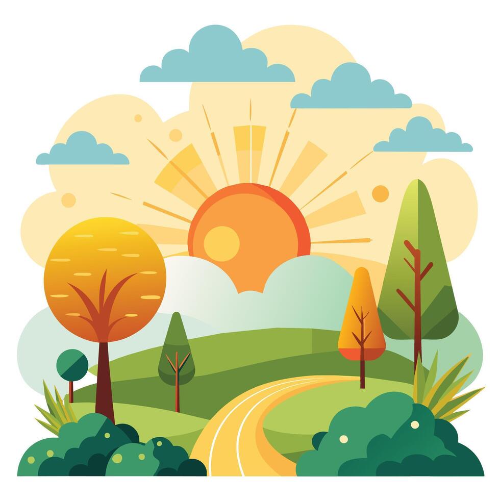 Illustration of Painting of the sun rising in the morning Used for hanging on a room wall. vector