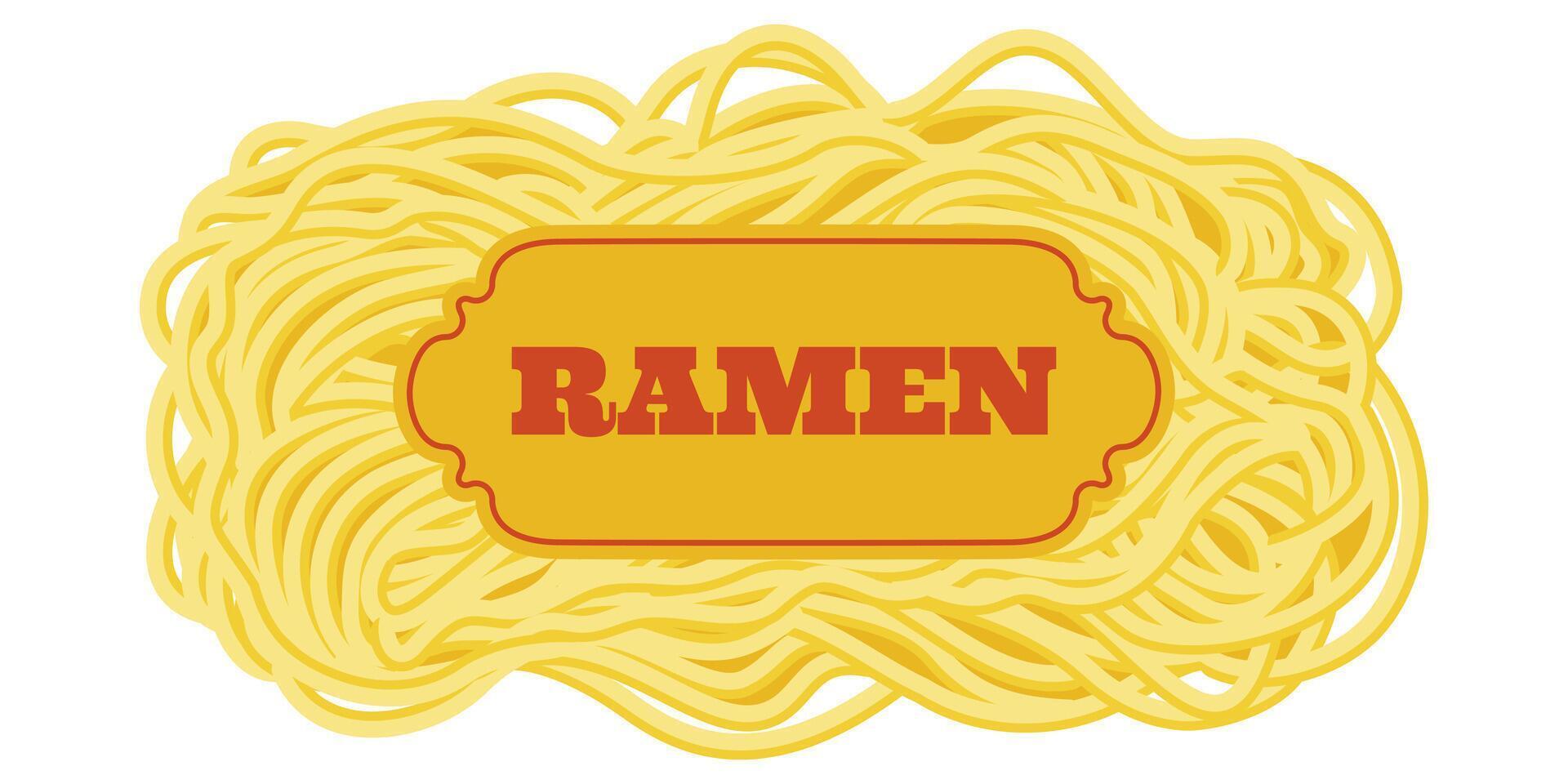 Asian noodle ramen label. Abstract pattern of Italian spaghetti pasta, macaroni. Asian food. vector