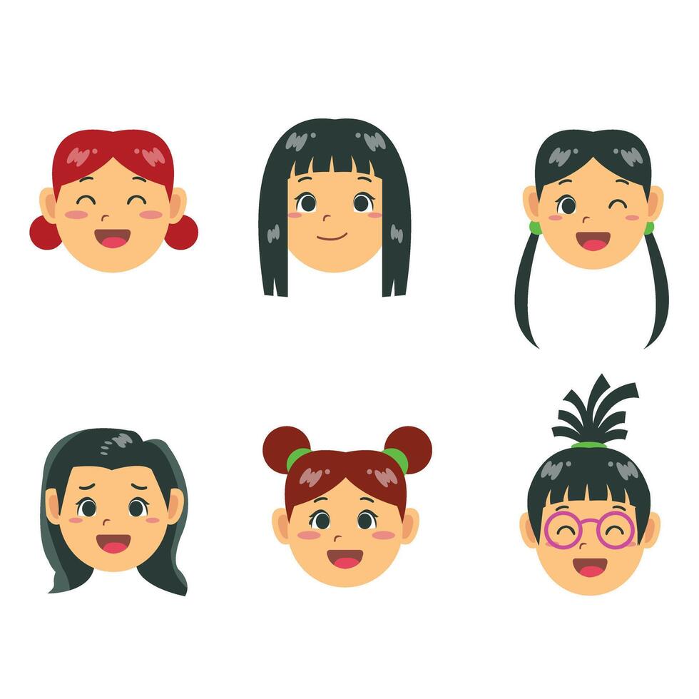 Set of girls happy face , Girl Avatar, Inspiration of girl face cartoon vector